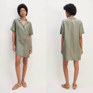 Everlane Linen Sage Green Button-Up Shirt Dress, XXS